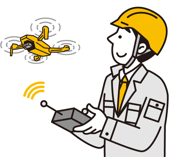 男性の作業員がドローンを飛ばしているイラスト